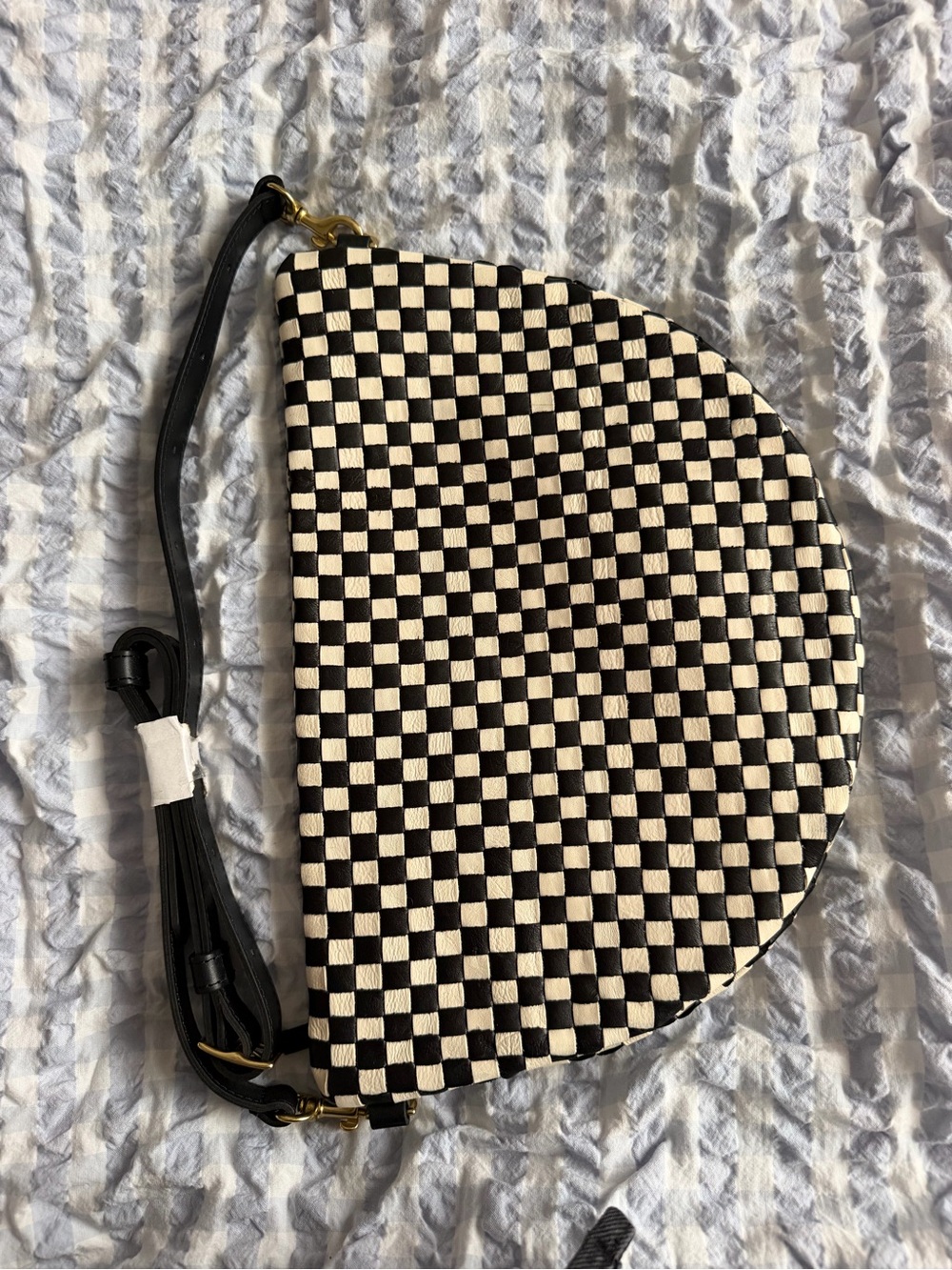 Clare V. Black/Cream woven checkered Grande Fanny NWT - Picture 6 of 8